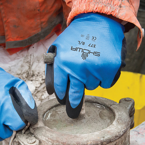 Showa 377 Nitrile Foam Waterproof Grip Work Gloves