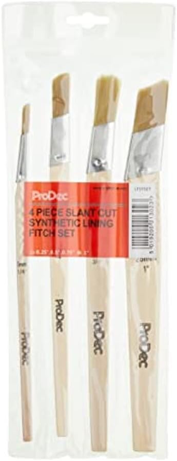 ProDec 4 piece Angled Synthetic Lining Fitch Brush Set for Precise Paint Application and Sharp Lines Ideal for Detail Work