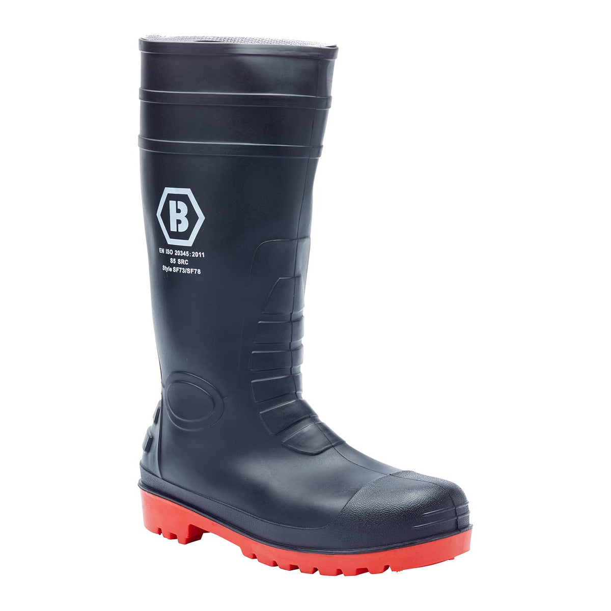 Blackrock Black/Red Safety Wellington with Steel Toe Cap and Midsole for Men with Protective Steel Midsole