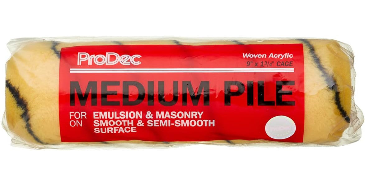 ProDec 9 inch x 1.75" Medium Pile Woven Trade Professional Paint Roller for A Smooth Finish Painting with Emulsion