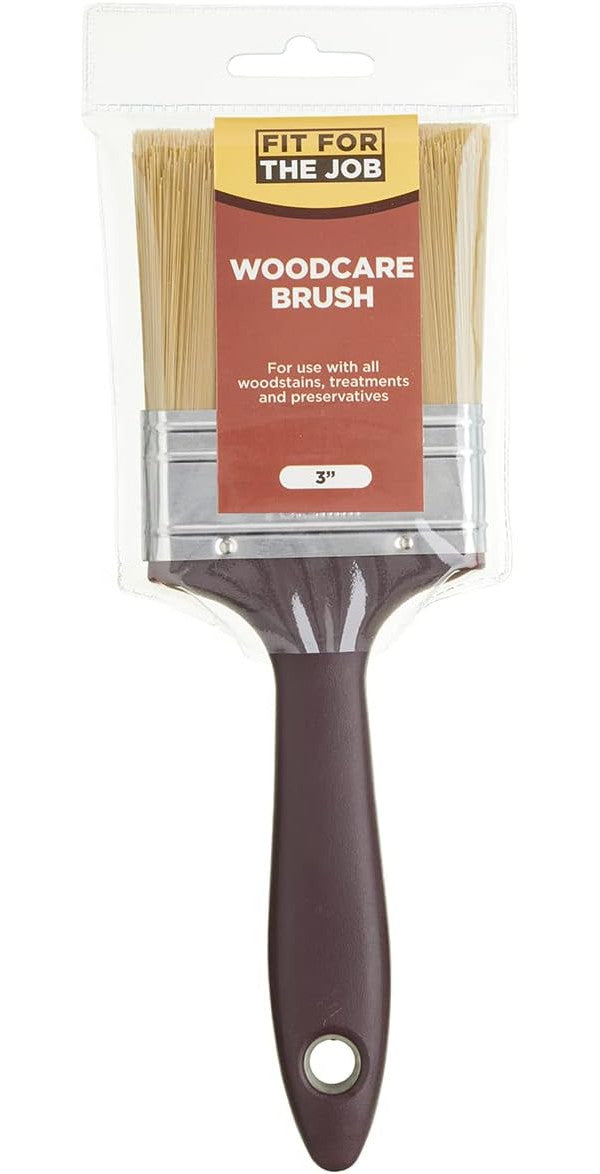 Fit For The Job 3 inch Woodcare Brush for Applying Woodstains, Varnish, Preservatives & Treatments on All Types of Wood