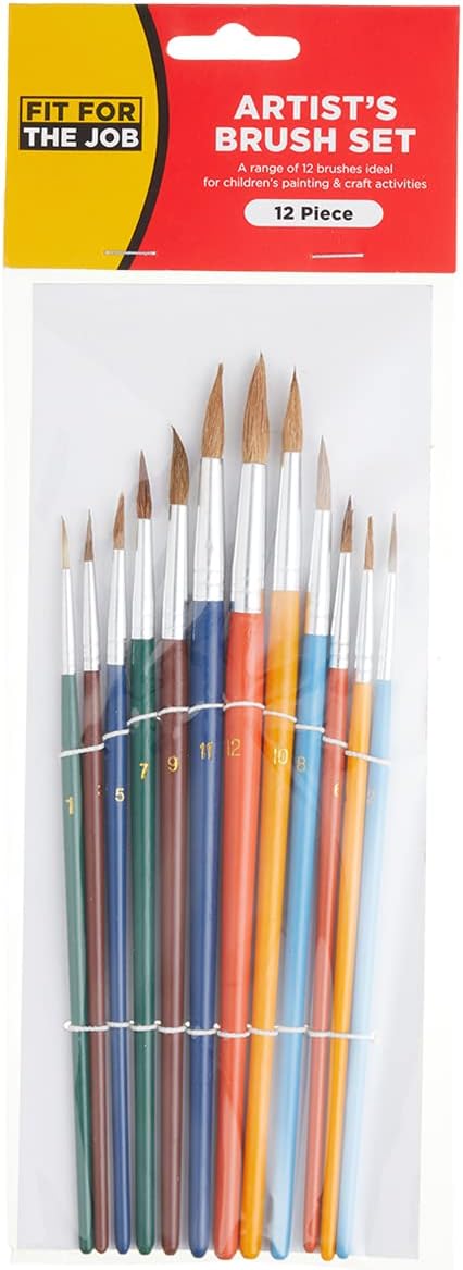 Fit For The Job 12 piece Artist Brush Set 100% Goat Hair Mixed Sizes Art Set