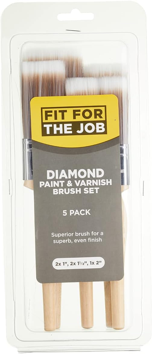 Fit For The Job 5 piece Diamond DIY Paint Brush Set For A Smooth Finish with Emulsion, Gloss and Satin