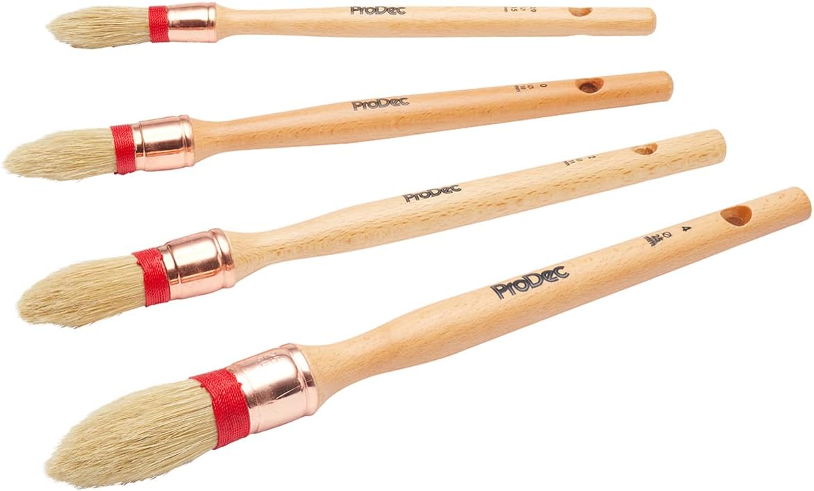 ProDec 4 piece Trade Professional Pointed Pure Bristle Sash Brush Set Ideal for Precise Painting