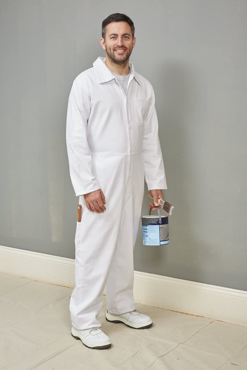 Fit For The Job 100% Cotton Drill Multi Pocket White Boiler Suit Coverall, Decorators Protective Overall Dungarees
