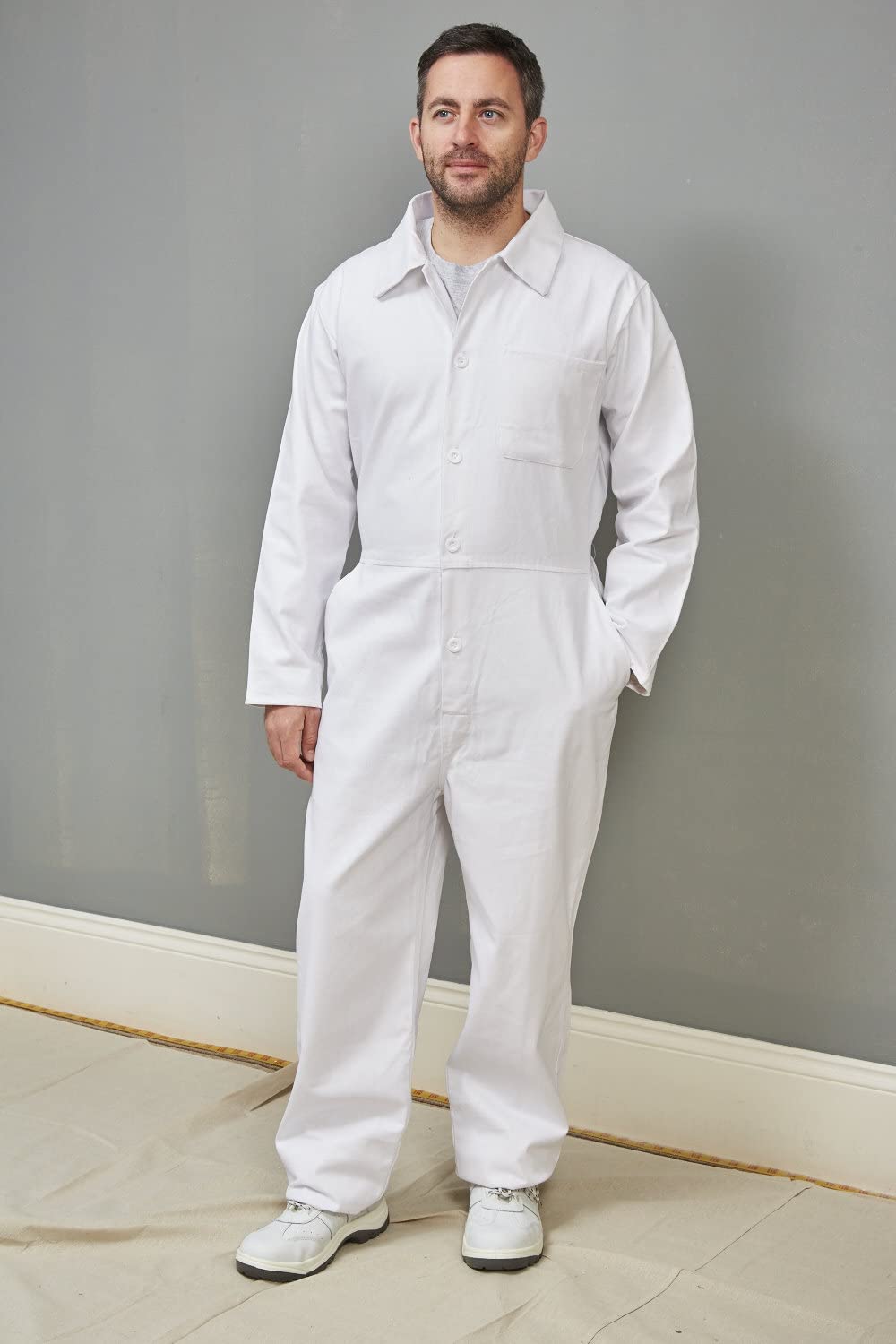 Fit For The Job 100% Cotton Drill Multi Pocket White Boiler Suit Coverall, Decorators Protective Overall Dungarees