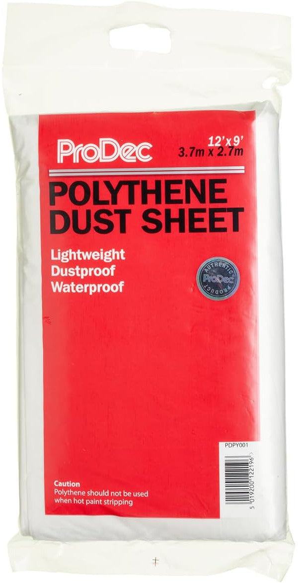 ProDec 12ft x 9ft (3.6m x 2.7m) Lightweight Polythene Dust Sheet, Dustproof and Waterproof Ideal for Covering