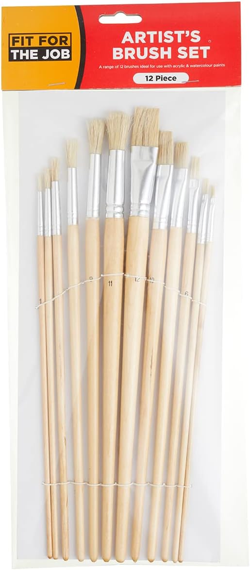 Fit For The Job 12 piece Artist Brush Set, Mixed Sizes Art Set Ideal With Watercolour, Oil, Acrylic