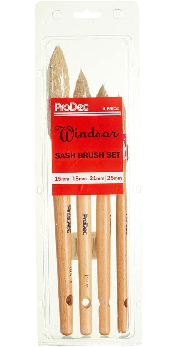 ProDec 4 piece Trade Professional Pointed Pure Bristle Sash Brush Set Ideal for Precise Painting