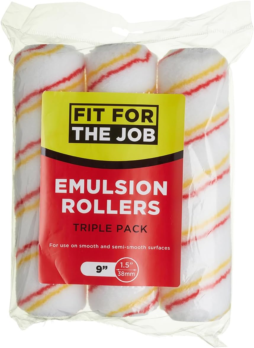 Fit For The Job Triple Pack 9 inch Medium Pile Paint Roller for DIY Painting with Emulsion Paints