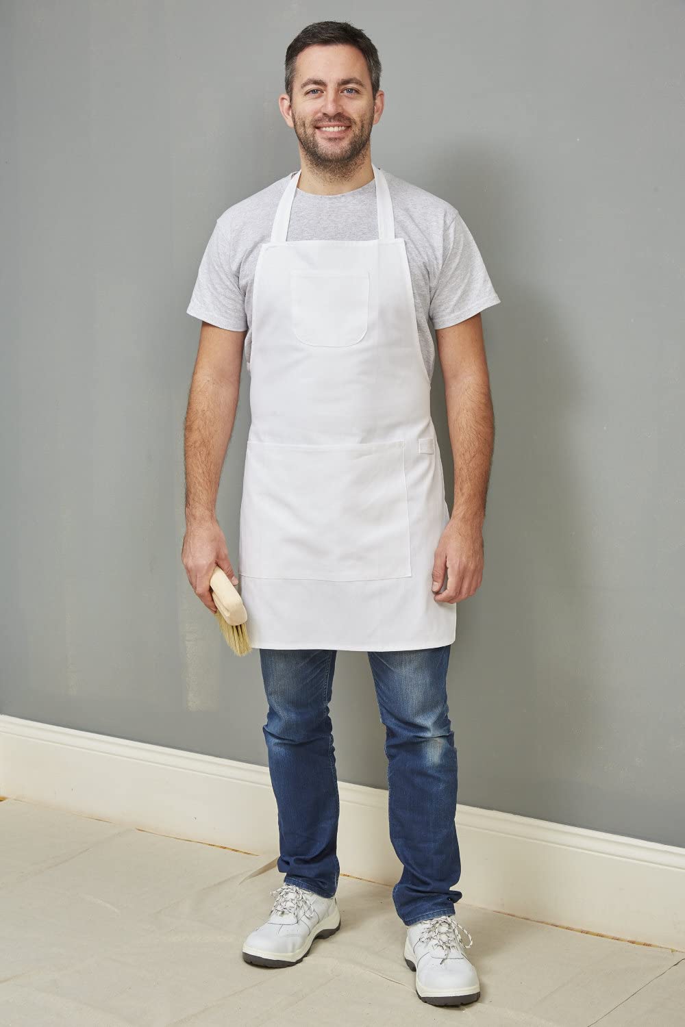 Fit For The Job Soft Cotton White Painters &amp; Decorators, Artist, Craft Apron with Large Storage Pocket