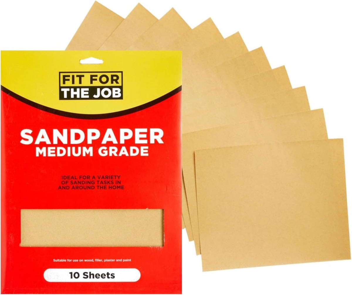 Fit For The Job 10 Large A4 Size Sheets Medium Grade Sandpaper for Sanding Wood