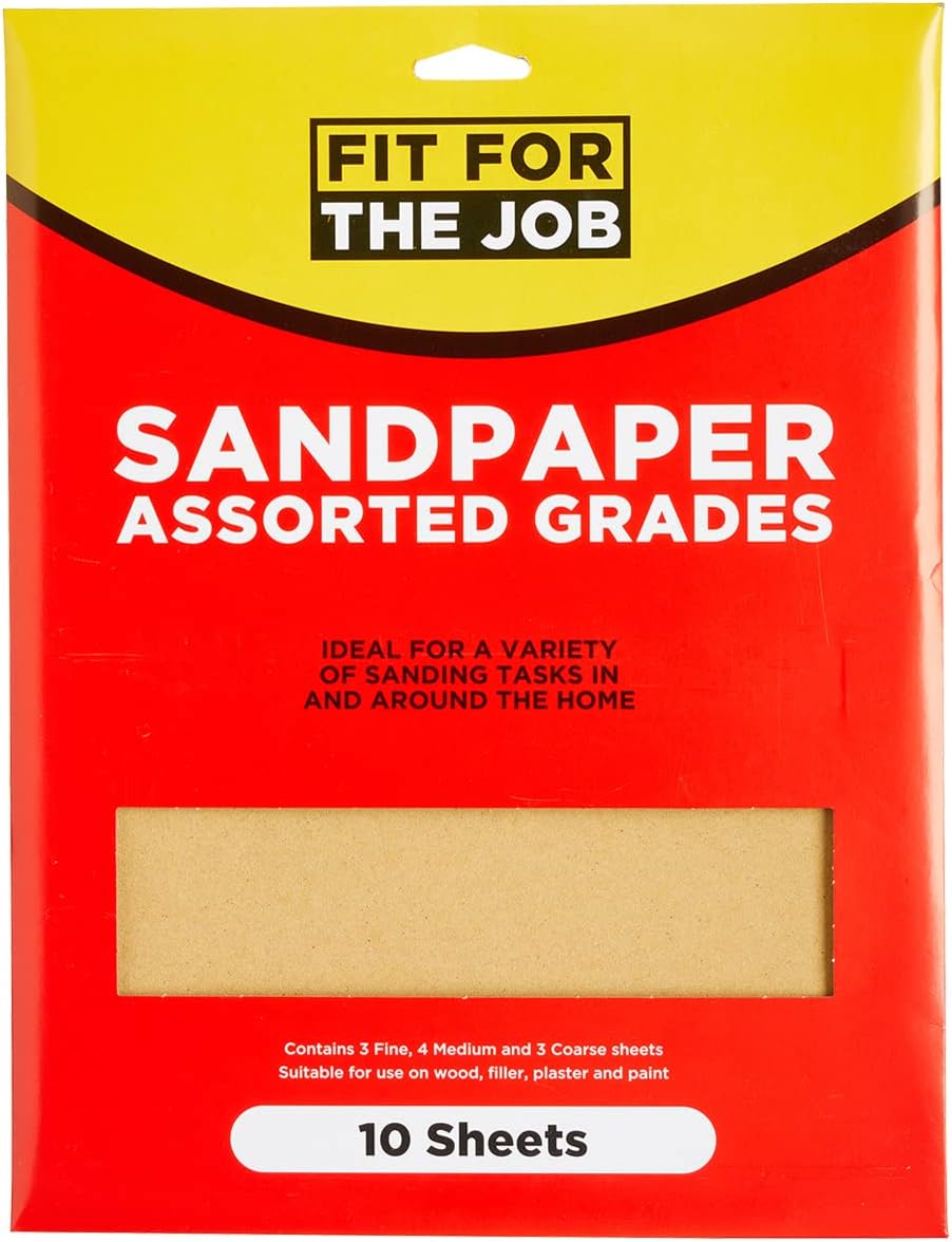 Fit For The Job 10 Large A4 Size Sheets Sandpaper Assorted Grades for Sanding Wood