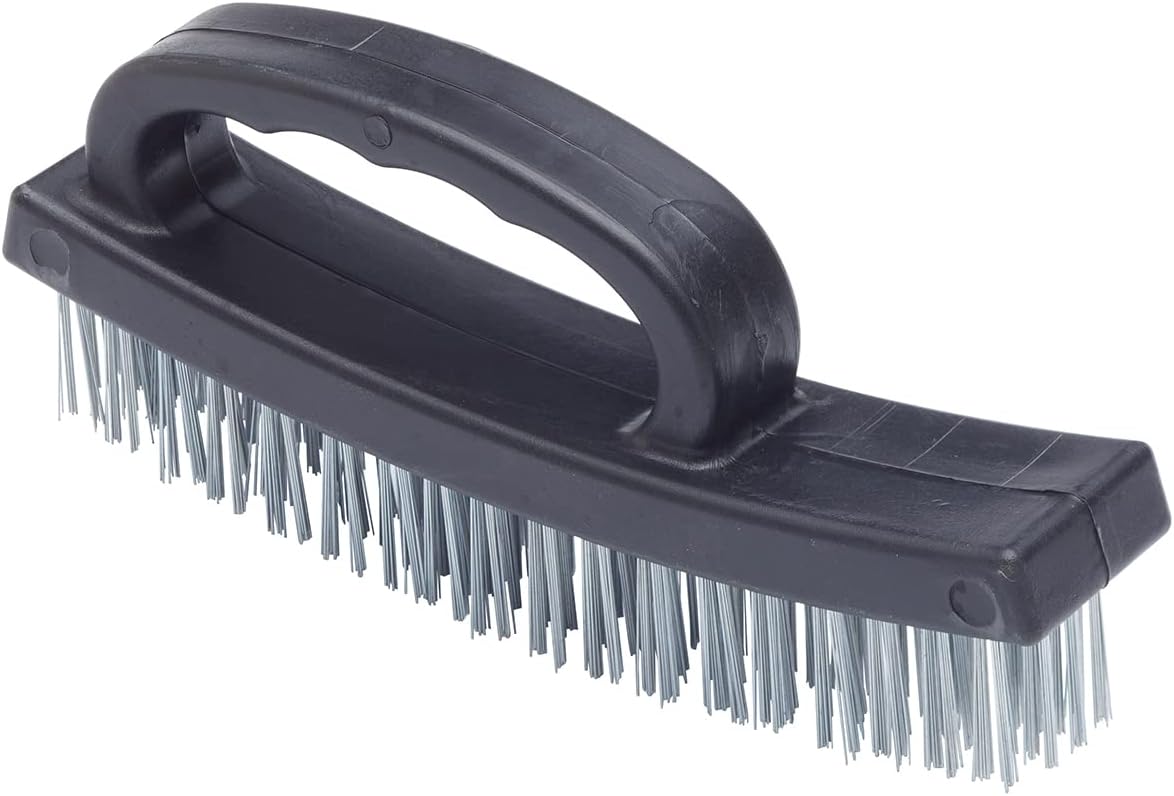 Fit For The Job 6 inch Wire Brush with Overgrip Knuckle Guard Easy Grip Handle, 4 Rows of Wire