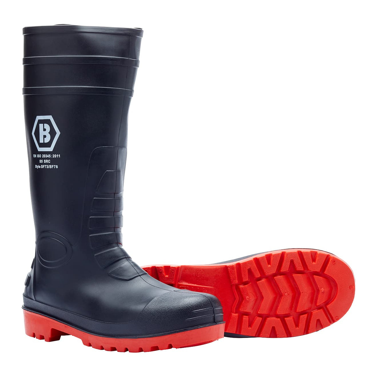 Blackrock Black/Red Safety Wellington with Steel Toe Cap and Midsole for Men with Protective Steel Midsole