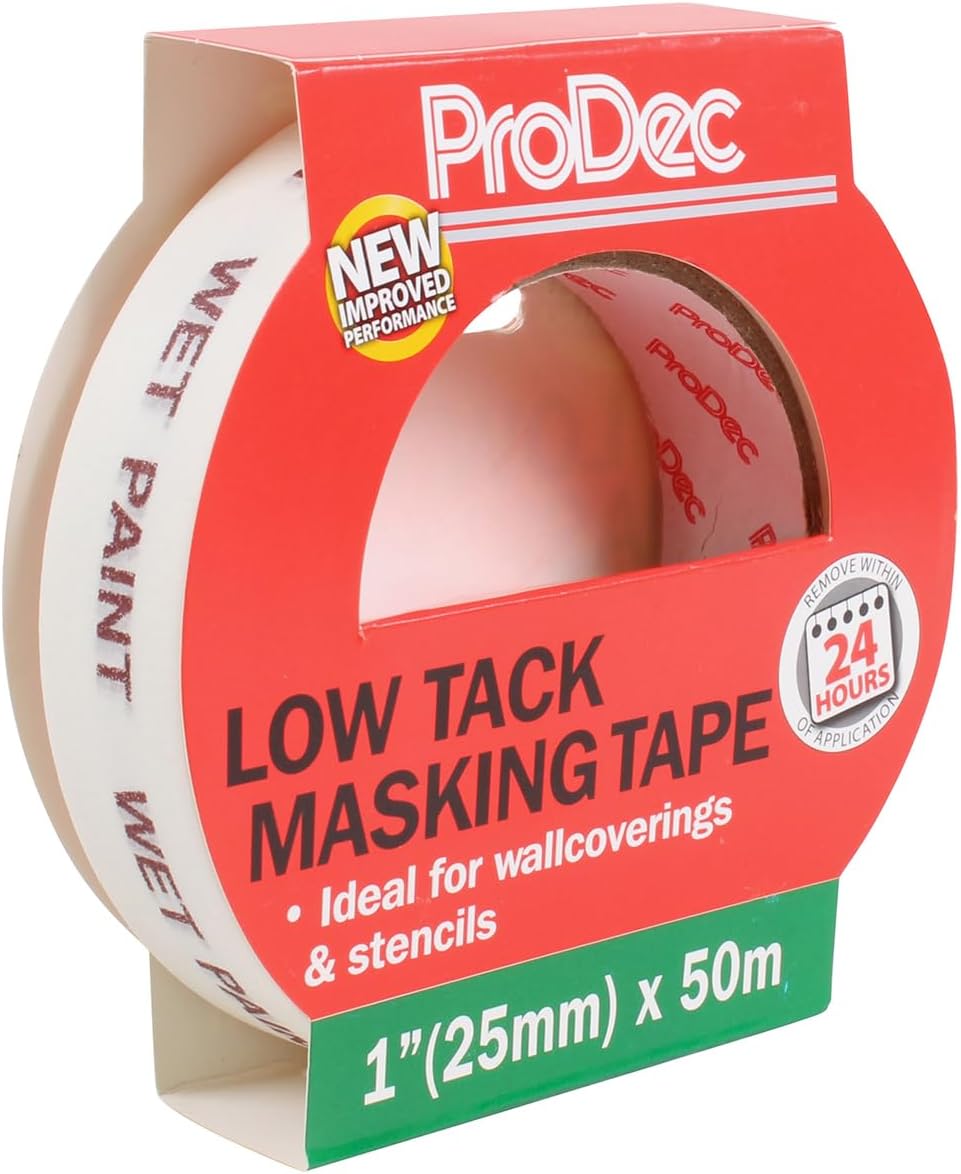 ProDec 1 inch x 50m Low Tack Multi Surface Painters Masking Tape for Delicate Surfaces Gives Sharp Paint Lines