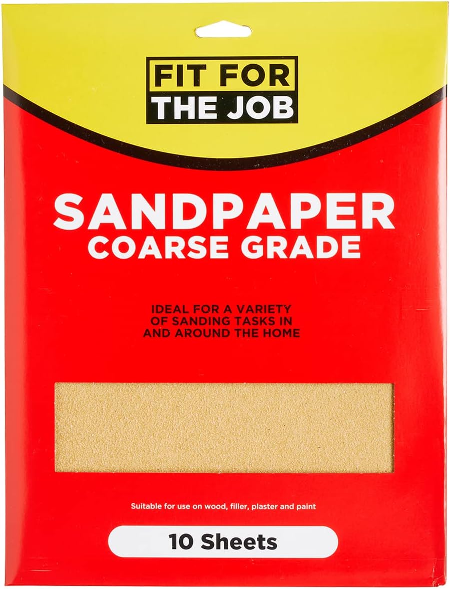 Fit For The Job 10 Large A4 Size Sheets Coarse Grade Sandpaper for Sanding Wood
