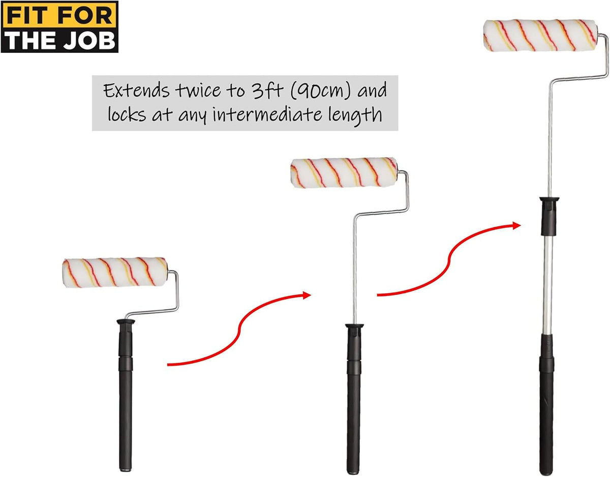 Fit For The Job 9 inch Telescopic Frame and Medium Pile Paint Roller for Painting with Emulsion Paints