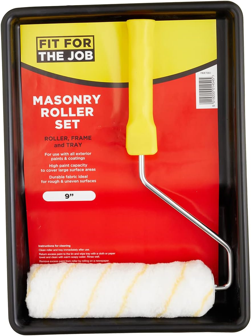 Fit For The Job 3 piece 9 inch Masonry Roller, Frame &amp; Tray Set for DIY Painting With Smooth &amp; Textured Masonry Paints