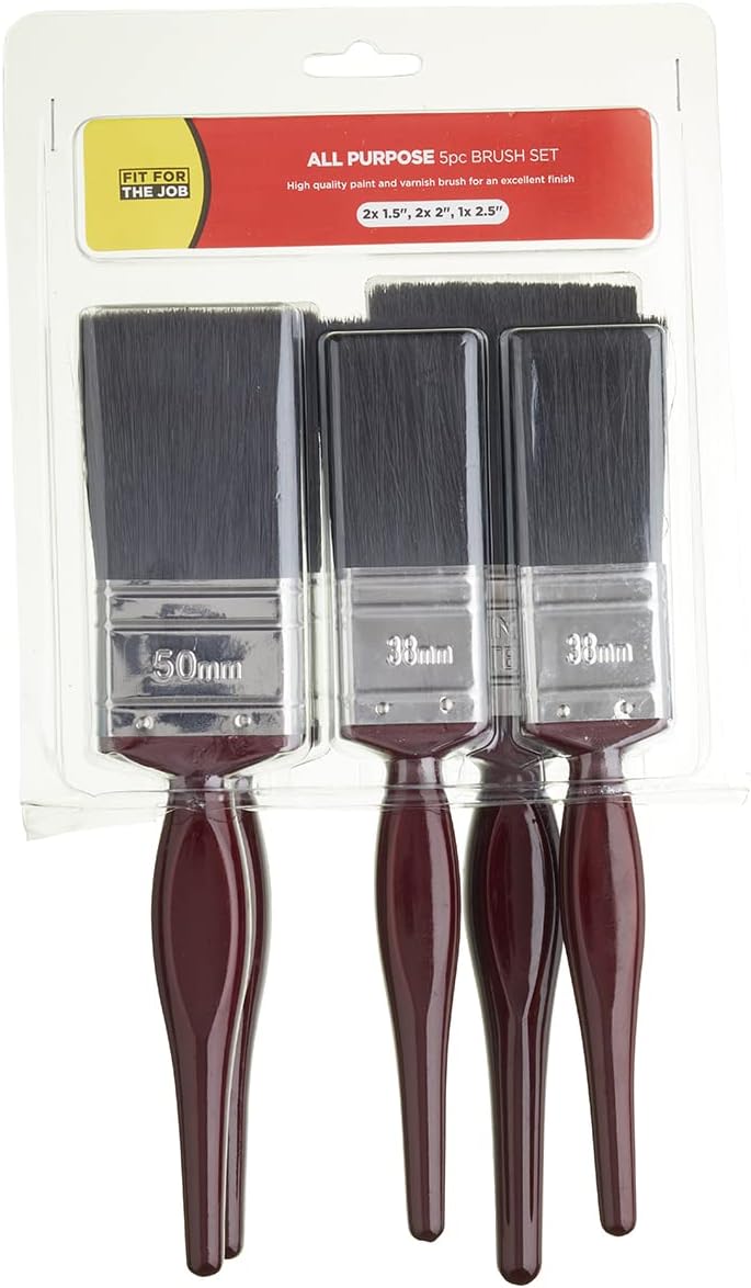 Fit For The Job 5 piece All Purpose Mixed Bristle Paint Brush Set for a Smooth Finish Painting