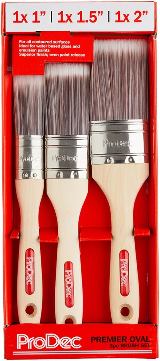 ProDec 3 piece Premier Oval Trade Professional Synthetic Brush Set Ideal for Painting Skirting Board, Architrave