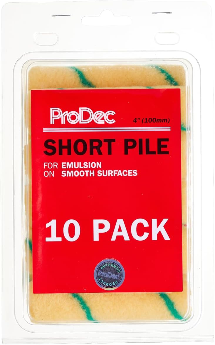 ProDec 10 Pack 4 inch Short Pile Mini Rollers for a Smooth Finish Painting with Trade & DIY Emulsion Paints