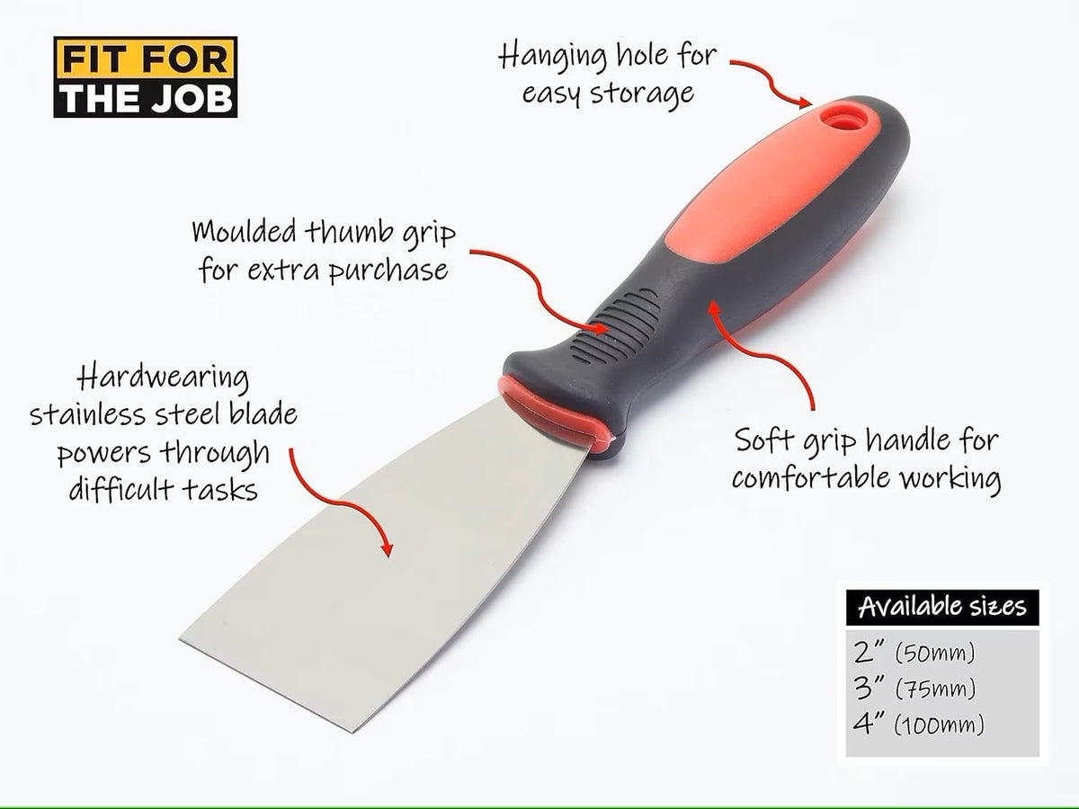 Fit For The Job 4 inch Soft Grip Handle Paint Scraper, Wall Scraper, Stripping Knife for DIY Decorating Paint Removal