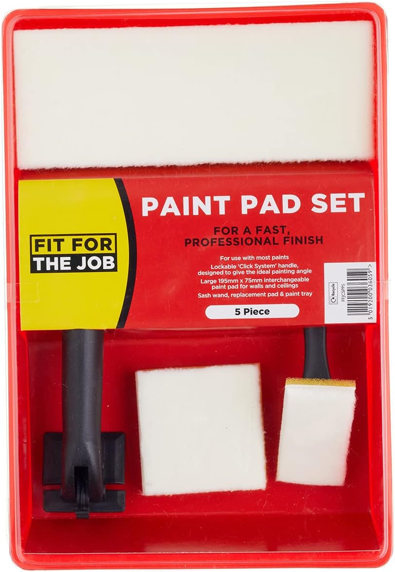 Fit For The Job 5 Piece 7 inch Click System Paint Pad Set, High Capacity Fabric for Rapid and Accurate Coverage