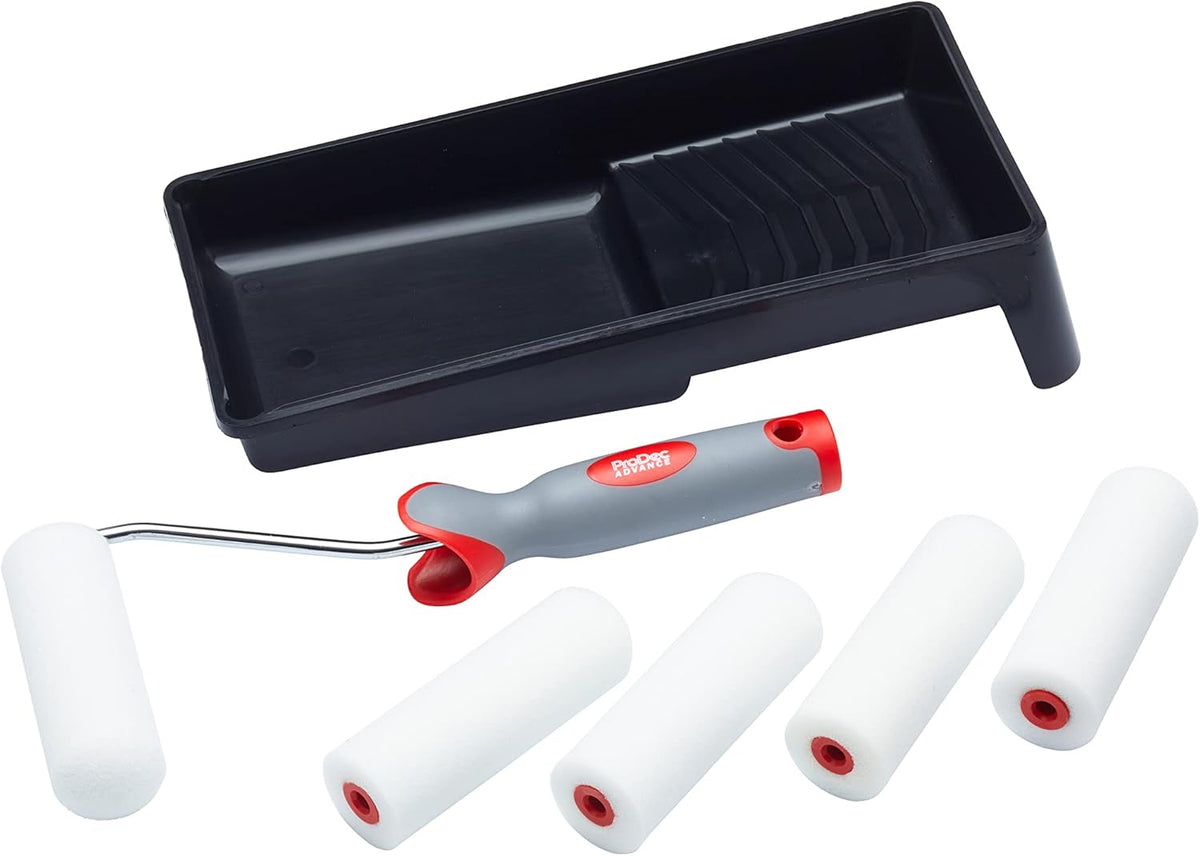 ProDec 7 Piece Foam 4 inch Mini Paint Rollers, Soft Grip Frame and Tray Set