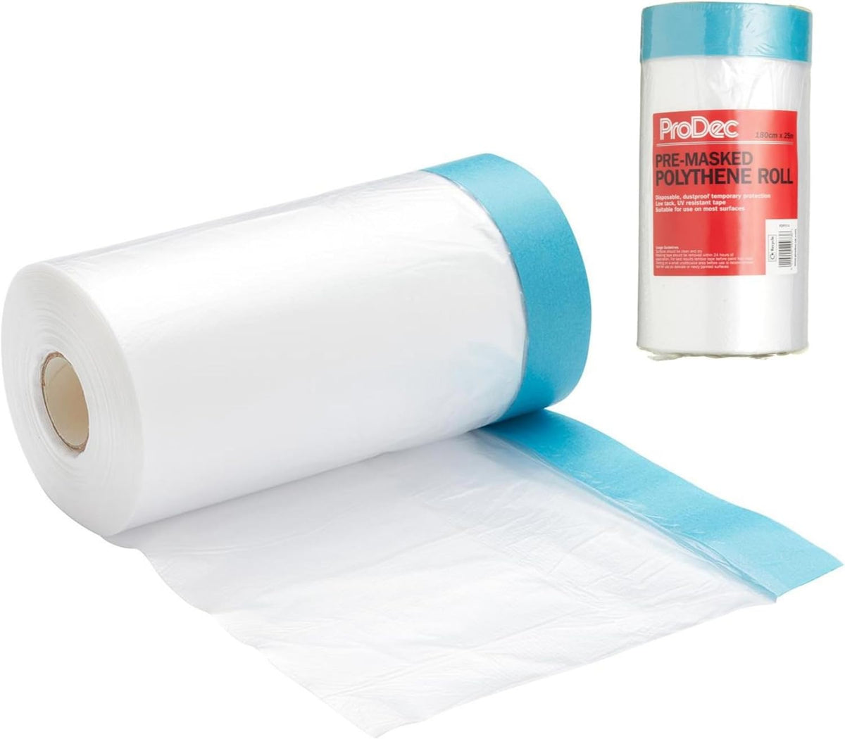 ProDec 180cm x 25m Pre-Masked Polythene Dust Sheet Roll, Dustproof and Waterproof Ideal for Covering