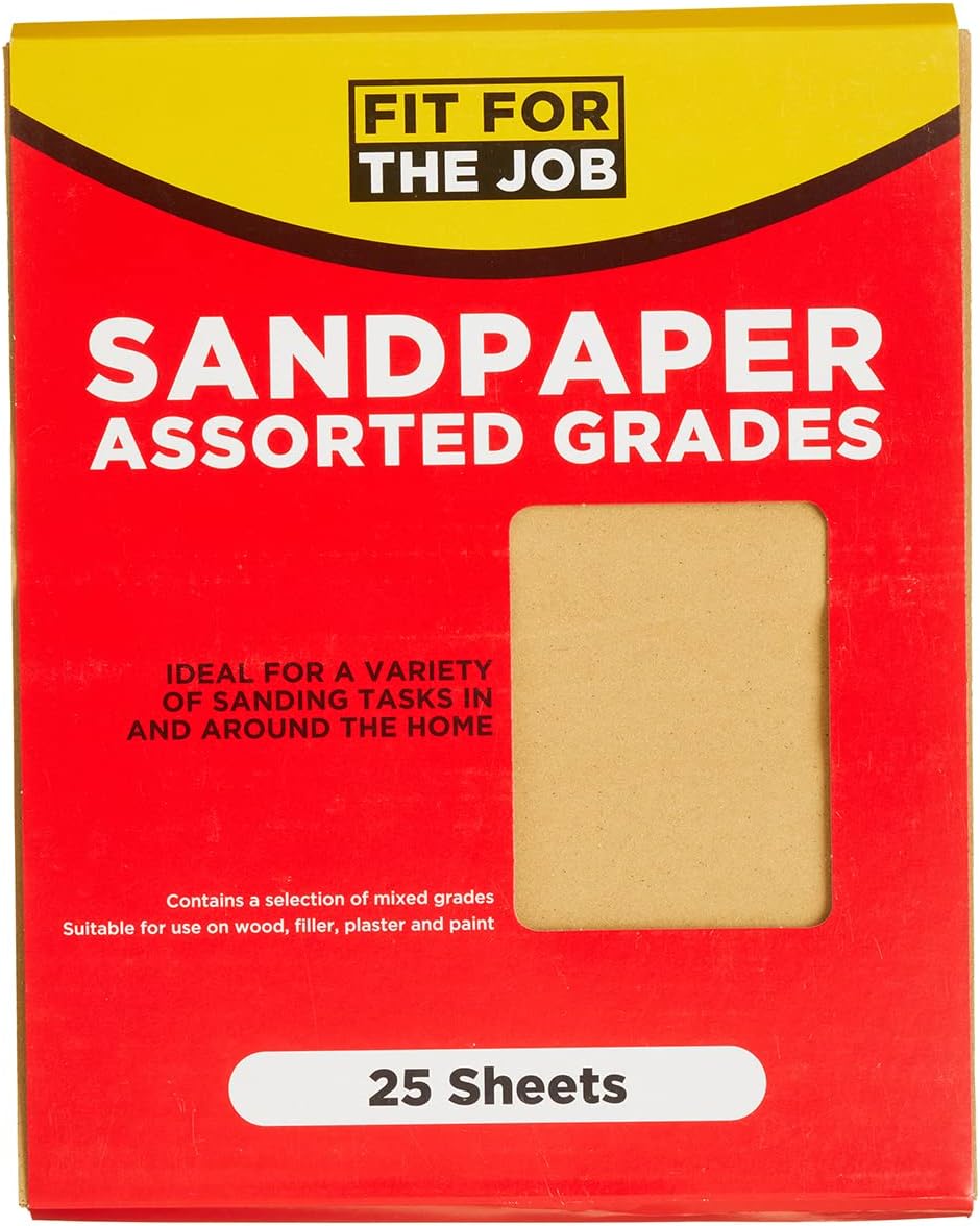 Fit For The Job 25 Large A4 Size Sheets Sandpaper Assorted Grades for Sanding Wood