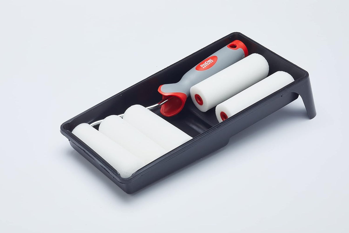 ProDec 7 Piece Foam 4 inch Mini Paint Rollers, Soft Grip Frame and Tray Set