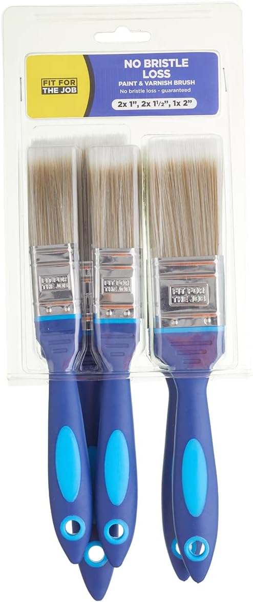 Fit For The Job No Bristle Loss 5 Piece DIY Paint Brush Set For A Smooth Finish with Emulsion, Gloss and Satin