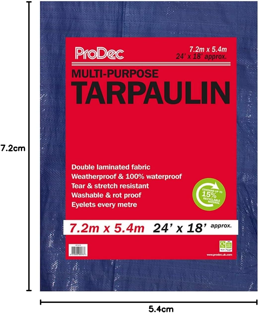 ProDec 24&#39; x 18&#39; Tarpaulin Waterproof Heavy Duty Waterproof Sheet, Double Laminated with Eyelets, Outdoor Furniture Cover