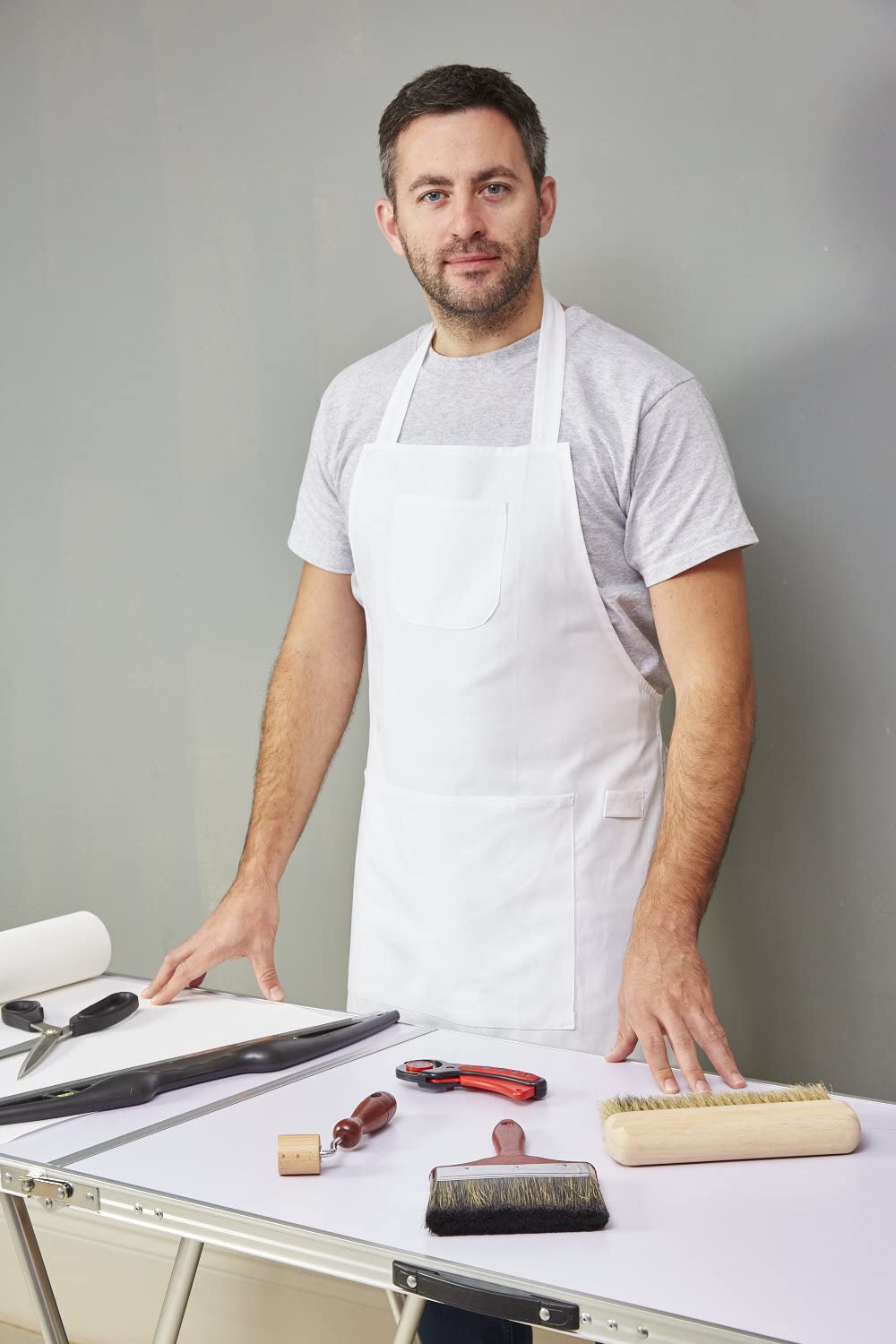 Fit For The Job Soft Cotton White Painters &amp; Decorators, Artist, Craft Apron with Large Storage Pocket