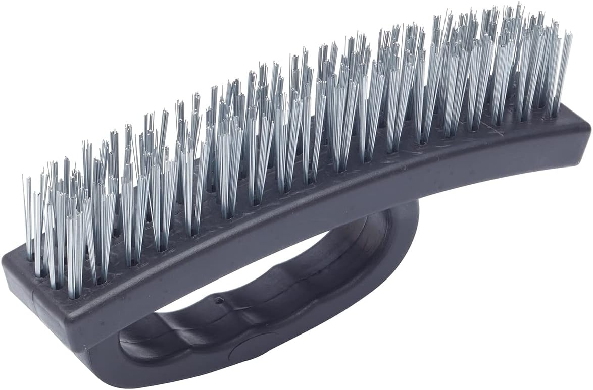 Fit For The Job 6 inch Wire Brush with Overgrip Knuckle Guard Easy Grip Handle, 4 Rows of Wire