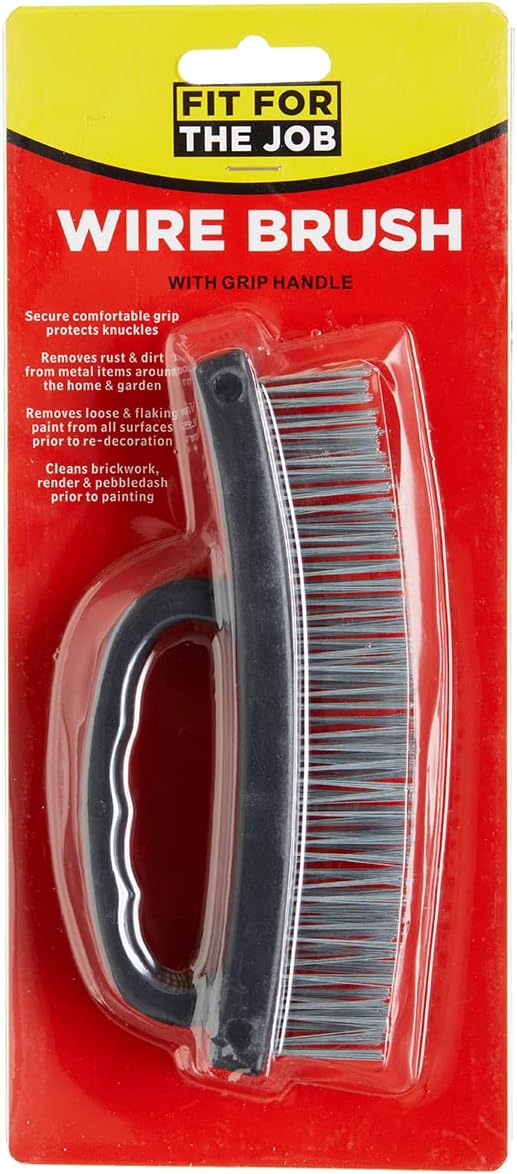 Fit For The Job 6 inch Wire Brush with Overgrip Knuckle Guard Easy Grip Handle, 4 Rows of Wire
