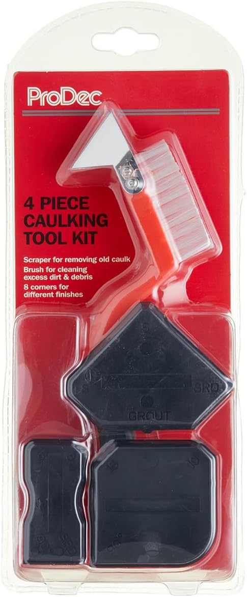 ProDec 4 Piece Caulking Silicone Tool Kit Nylon Brush Scraper Edging Tools