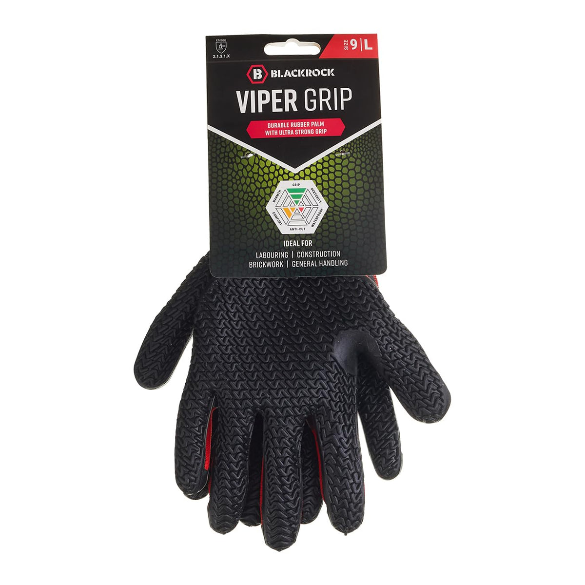 Blackrock Viper Ultra High Grip Safety Work Gloves, Heavy Duty Moulded Textured Black Rubber Palm