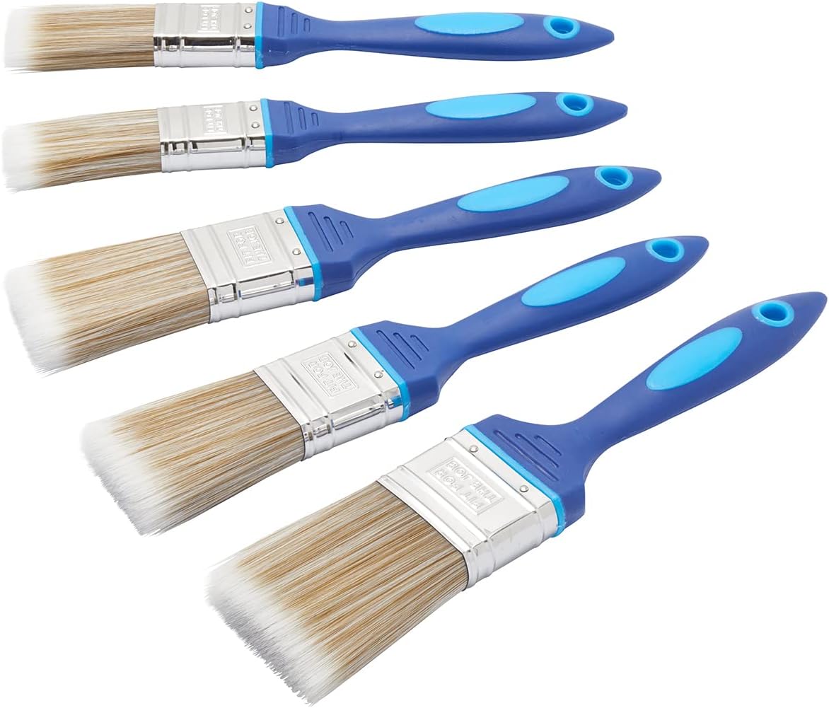 Fit For The Job No Bristle Loss 5 Piece DIY Paint Brush Set For A Smooth Finish with Emulsion, Gloss and Satin