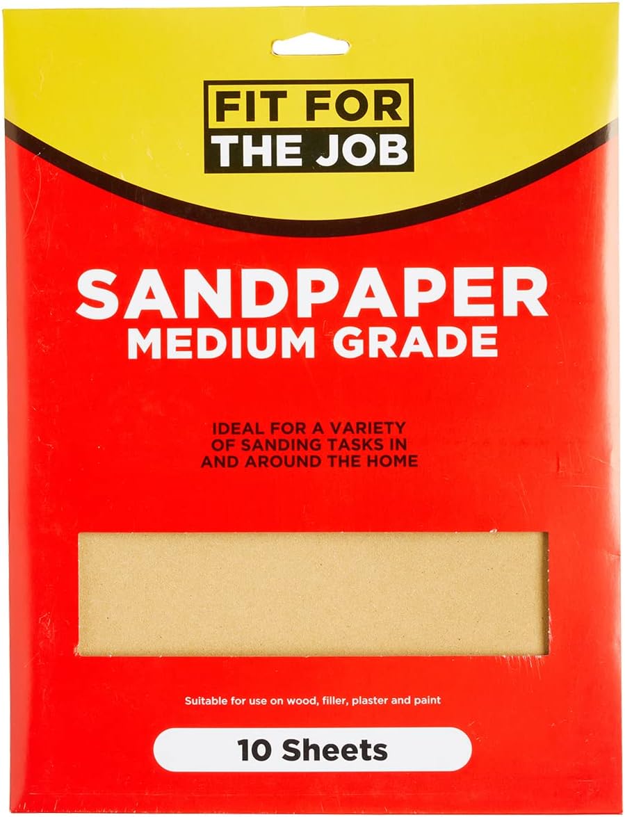 Fit For The Job 10 Large A4 Size Sheets Medium Grade Sandpaper for Sanding Wood