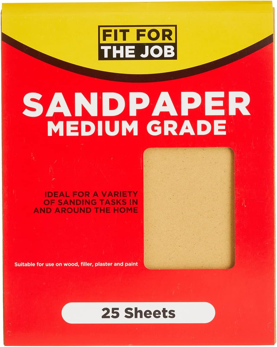 Fit For The Job 25 Large A4 Size Sheets Medium Grade Sandpaper for Sanding Wood