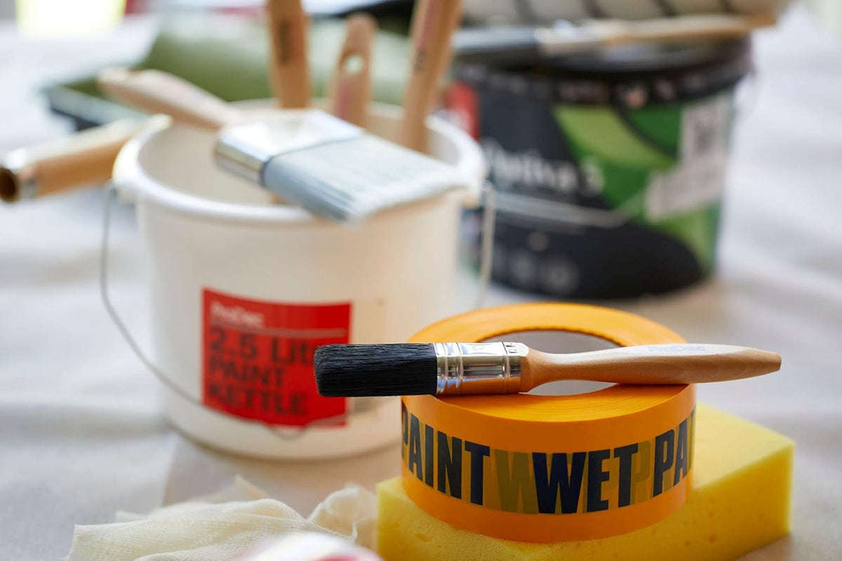 ProDec 60mm x 200m (2.5" x 650 ft) Wet Paint Warning Barrier Tape, Non-Adhesive Yellow and Black Tape