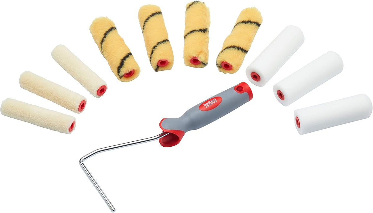 ProDec 11 Piece Assorted 4 inch Mini Paint Rollers and Frame for a Smooth Finish