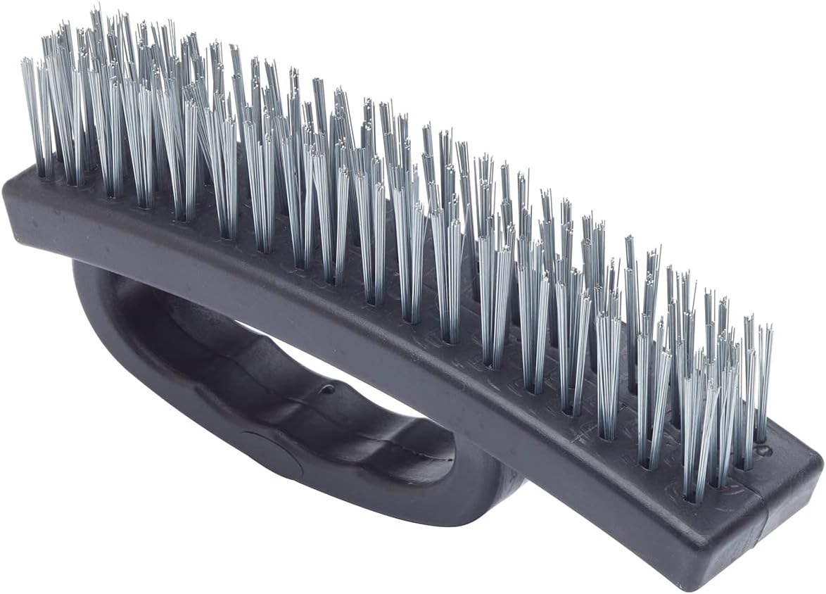 Fit For The Job 6 inch Wire Brush with Overgrip Knuckle Guard Easy Grip Handle, 4 Rows of Wire