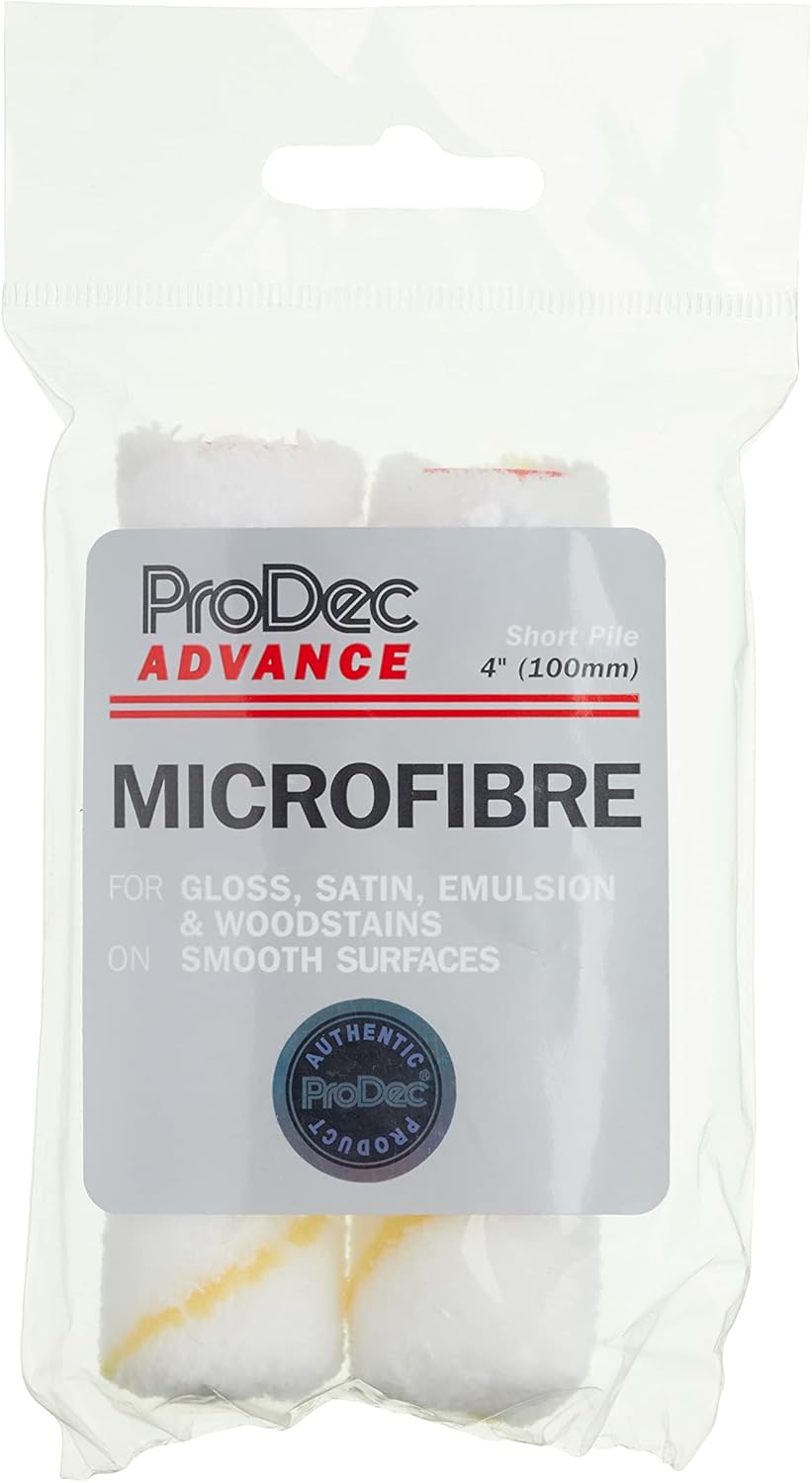 ProDec Advance 2 Pack 4 inch Short Pile Microfibre Mini Paint Rollers for a Smooth Finish with Emulsion