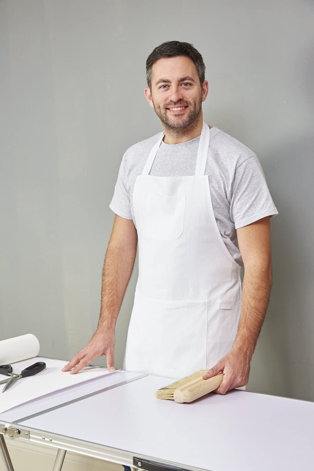 Fit For The Job Soft Cotton White Painters &amp; Decorators, Artist, Craft Apron with Large Storage Pocket