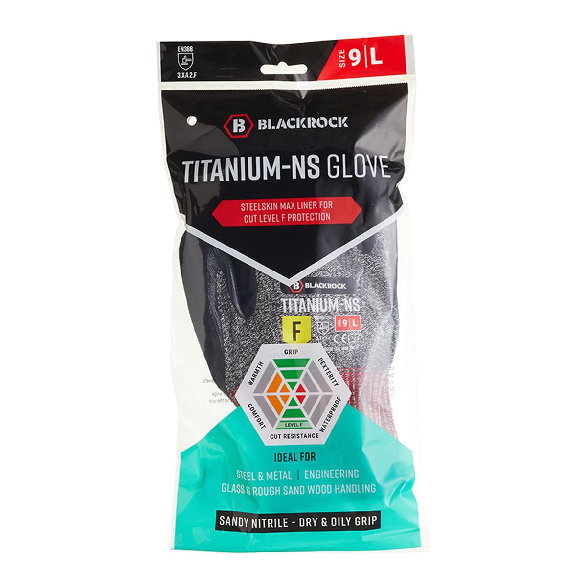 Blackrock Titanium Maximum Cut Resistant Level F Sandy Nitrile Oily Gripper Safety Work Gloves