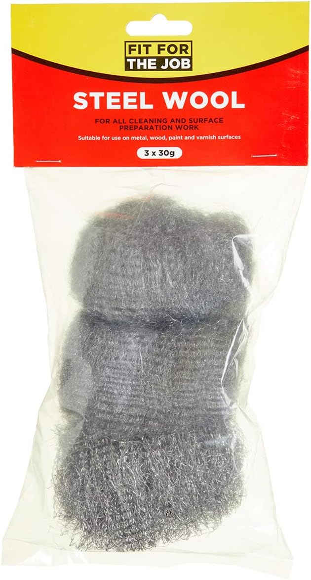 Fit For The Job 3 piece Mixed Grades Steel Wool for Cleaning, Polishing &amp; Surface Preparation of Wood, Metal, Brass, Copper Pipes