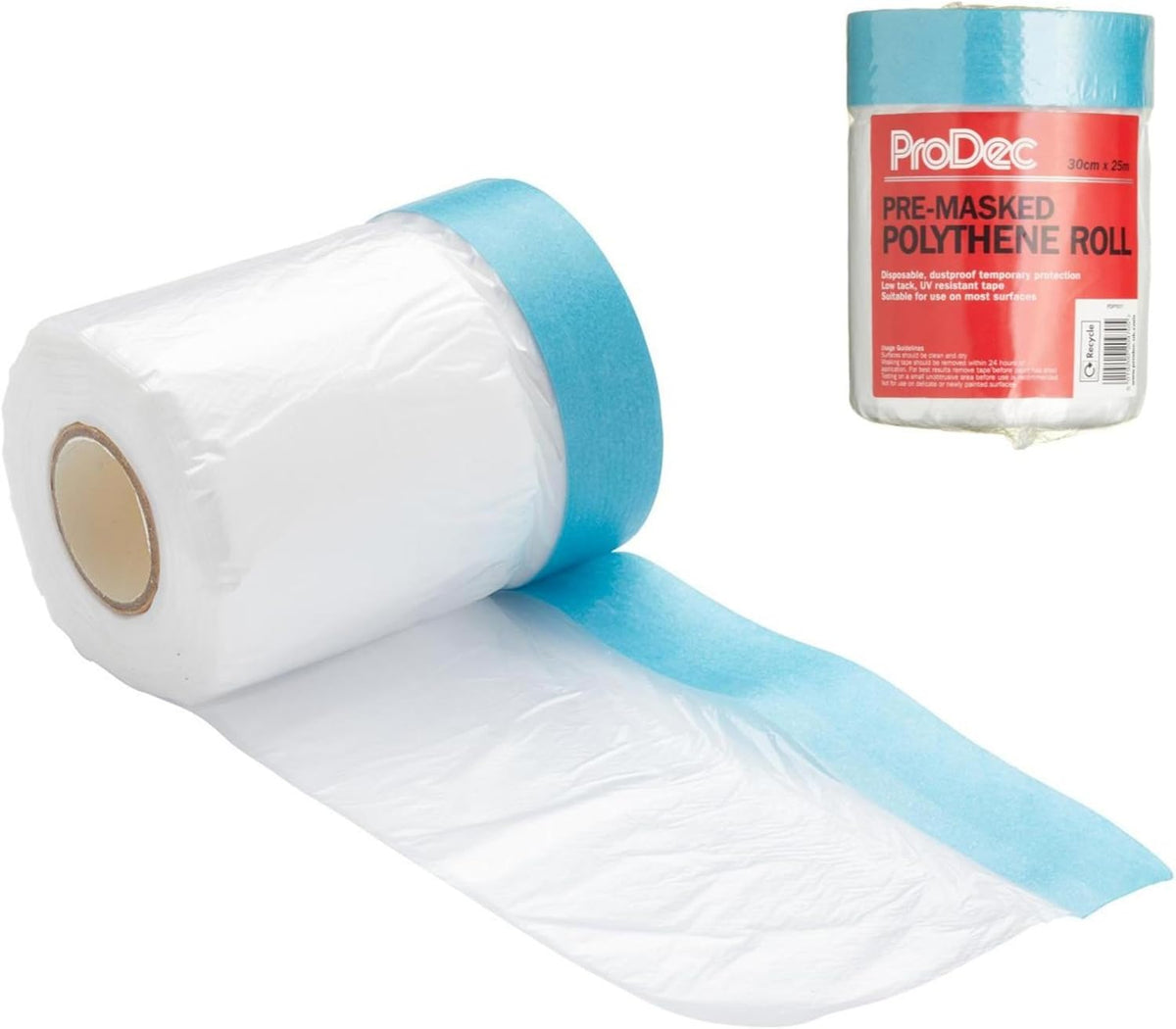 ProDec 30cm x 25m Pre-Masked Polythene Dust Sheet Roll, Dustproof and Waterproof Ideal for Covering